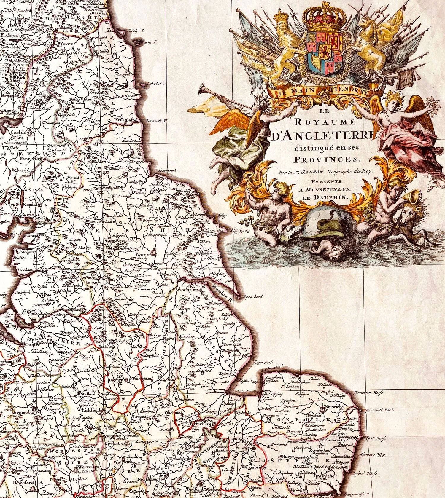 1693 Alexis Hubert Jaillot Large 1st Edition Antique Map of England & Wales
