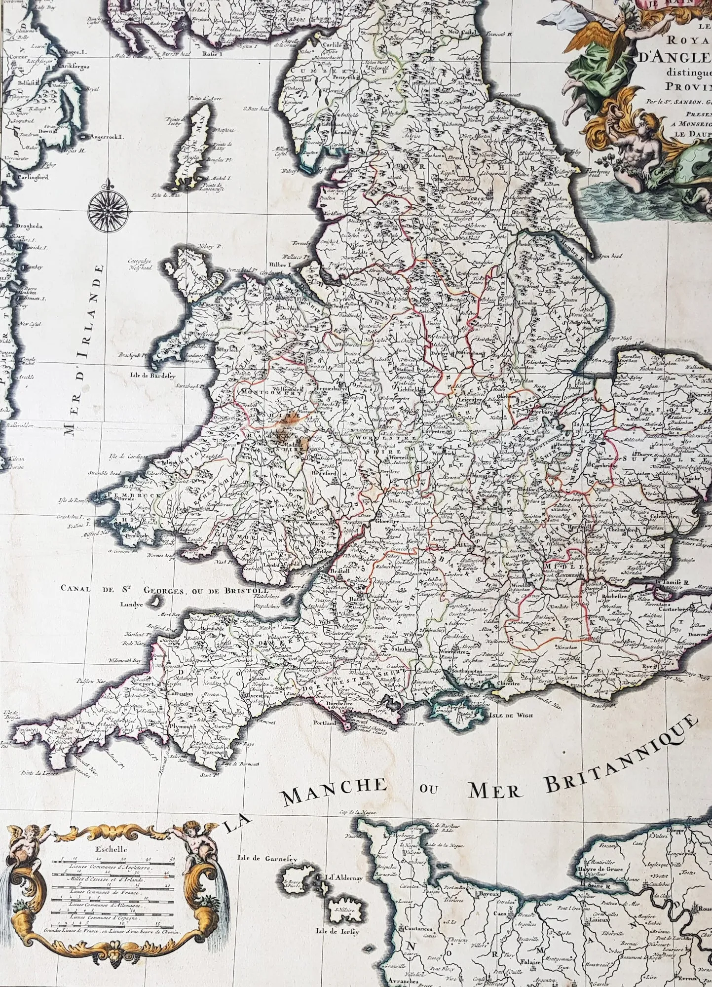 1693 Alexis Jaillot Large 1st Edition Antique Map of England & Wales