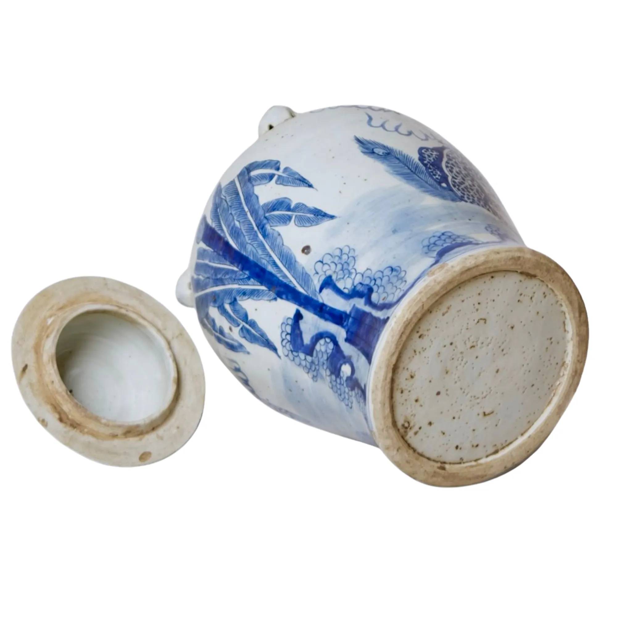 20" Chinoiserie Blue & White Mythological Qilin Temple Jar