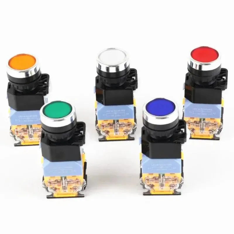 22mm LA38-11D/11DS Quality Sliver Contact Push Button Switch with Light on/Off Momentary/Latching220V LED Indicators