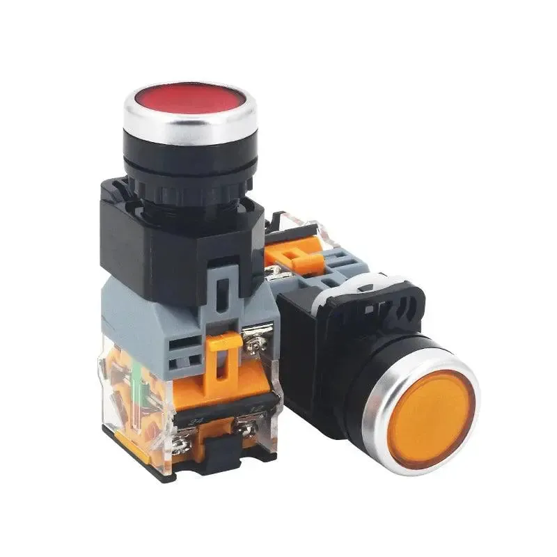 22mm LA38-11D/11DS Quality Sliver Contact Push Button Switch with Light on/Off Momentary/Latching220V LED Indicators