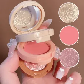3-in-1 Matte Highlighter Blush Palette - Pearlescent Shimmer Eyeshadow for Multifunctional Face Makeup - Female Cosmetics