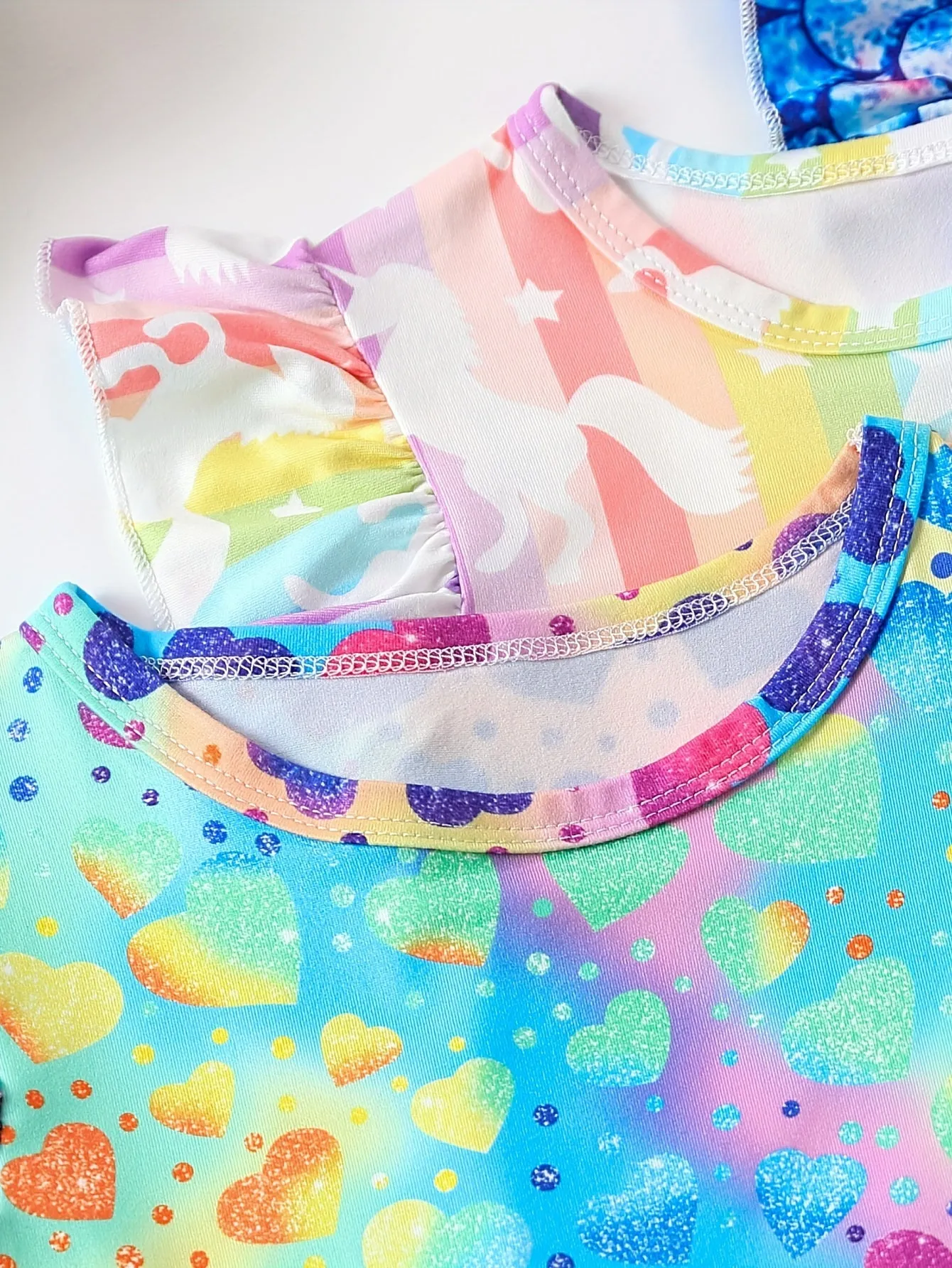 3-Piece Girls Unicorn/Fish Scales/Hearts Dress Set - Adorable Full-Print Ruffle Sleeve Casual Outfits for Everyday Adventures