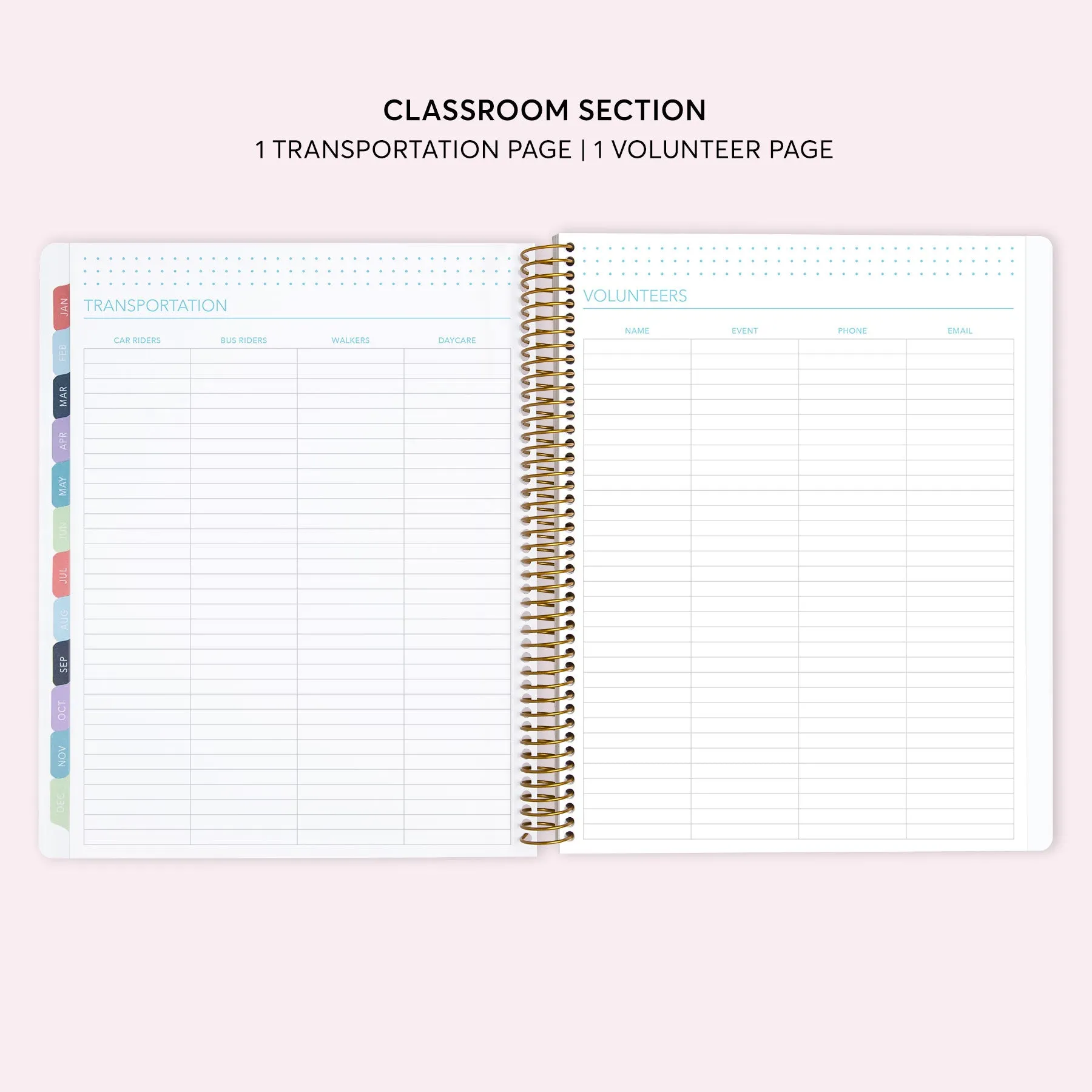 8.5x11 Teacher Planner - Navy Blue Pink Watercolor Floral