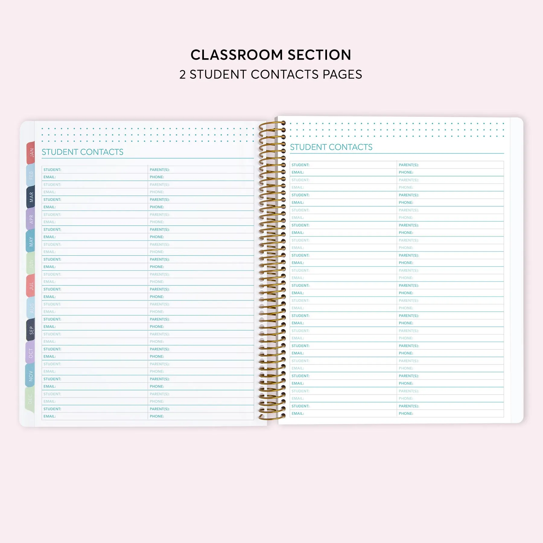 8.5x11 Teacher Planner - Navy Blue Pink Watercolor Floral