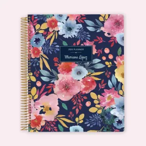 8.5x11 Teacher Planner - Navy Blue Pink Watercolor Floral