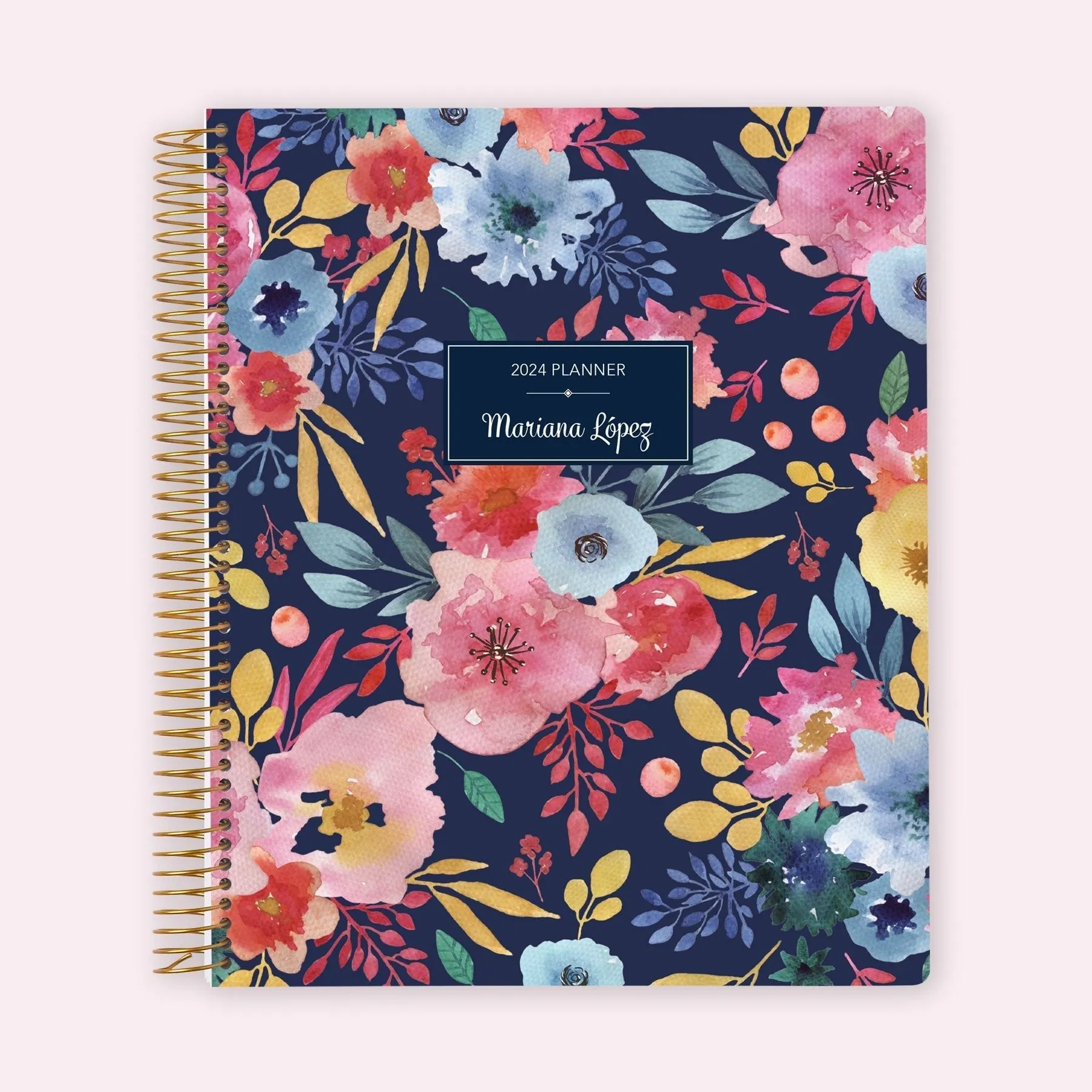 8.5x11 Teacher Planner - Navy Blue Pink Watercolor Floral