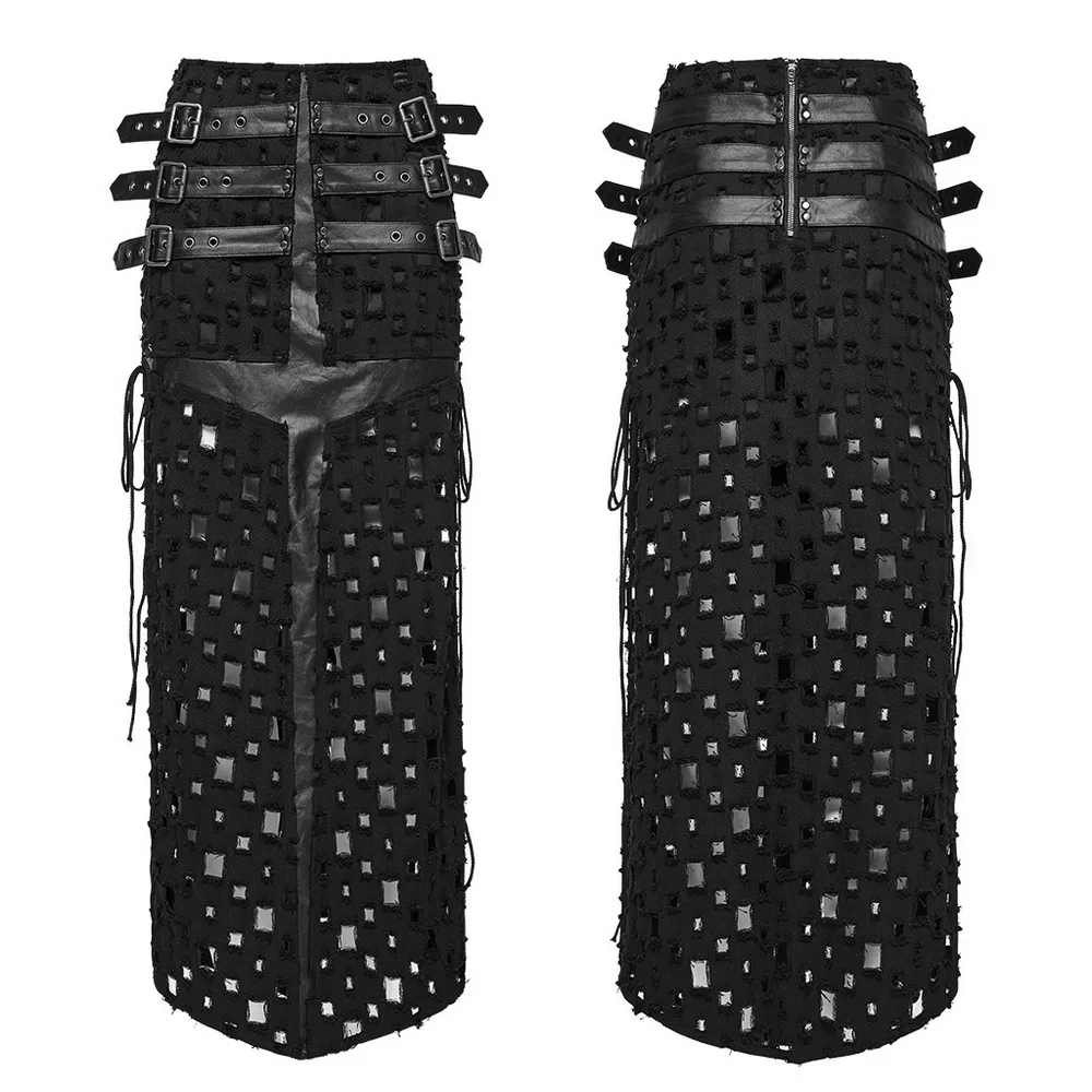 Adjustable Side Drawstring Black Punk Long Skirt