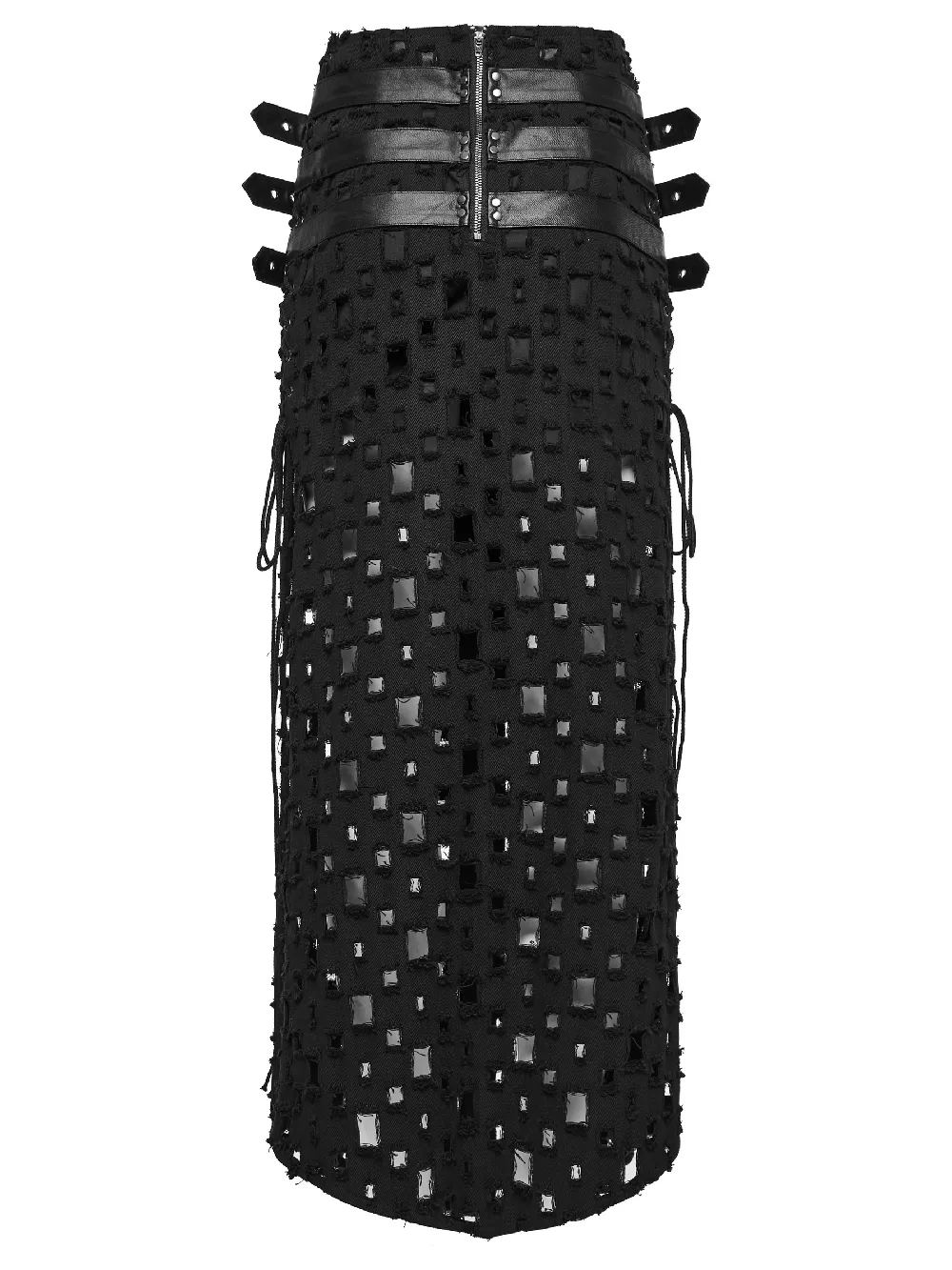 Adjustable Side Drawstring Black Punk Long Skirt