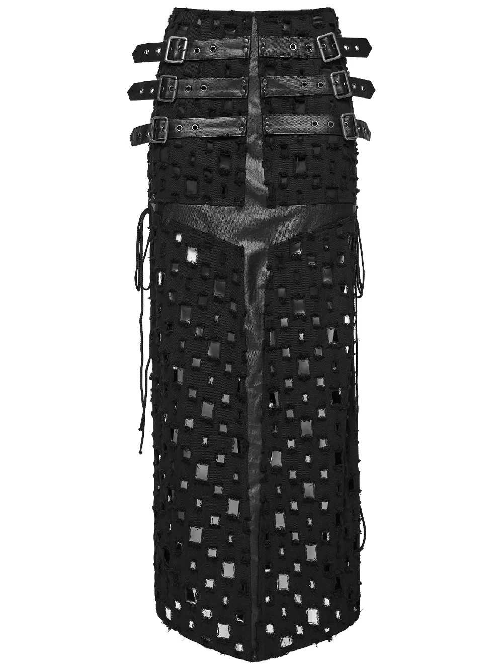 Adjustable Side Drawstring Black Punk Long Skirt