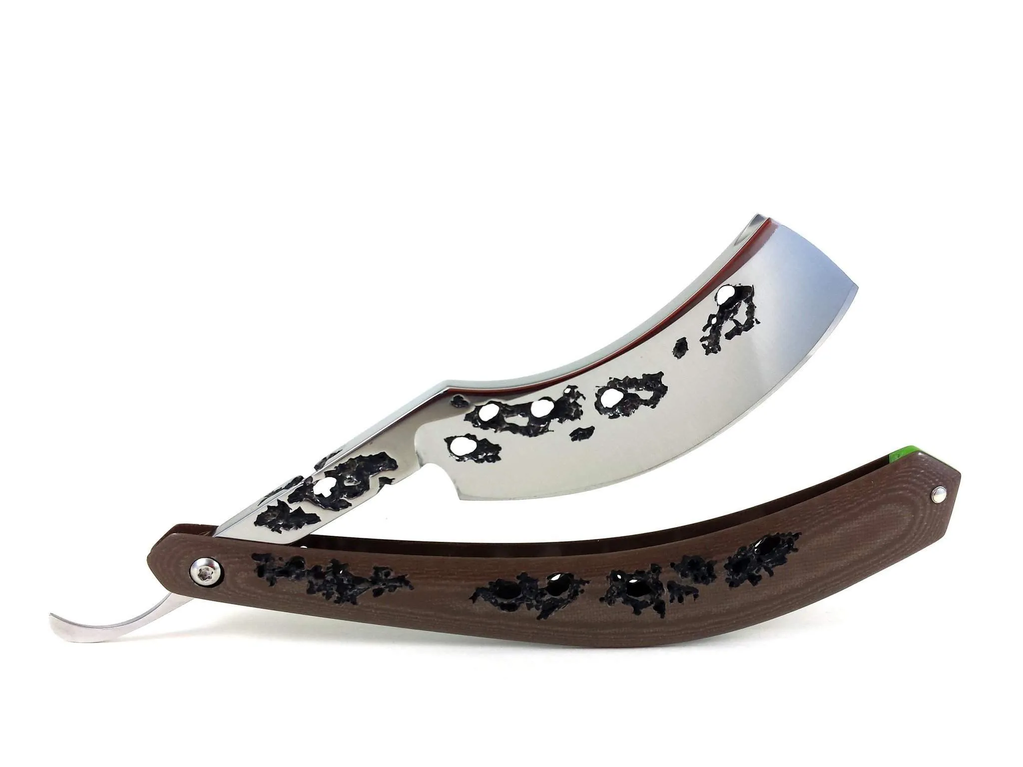 Alex Jacques 8/8" Curved Custom Straight Razor Brown hand carved G10 scales