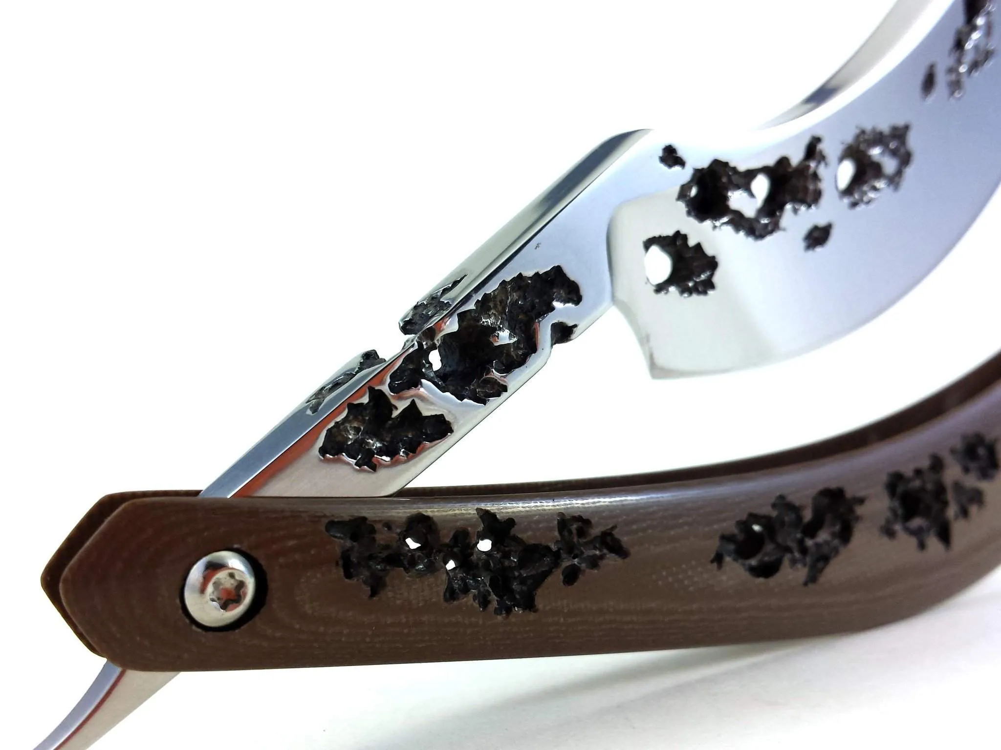 Alex Jacques 8/8" Curved Custom Straight Razor Brown hand carved G10 scales