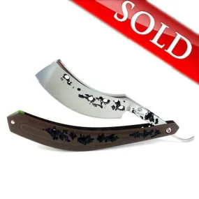Alex Jacques 8/8" Curved Custom Straight Razor Brown hand carved G10 scales