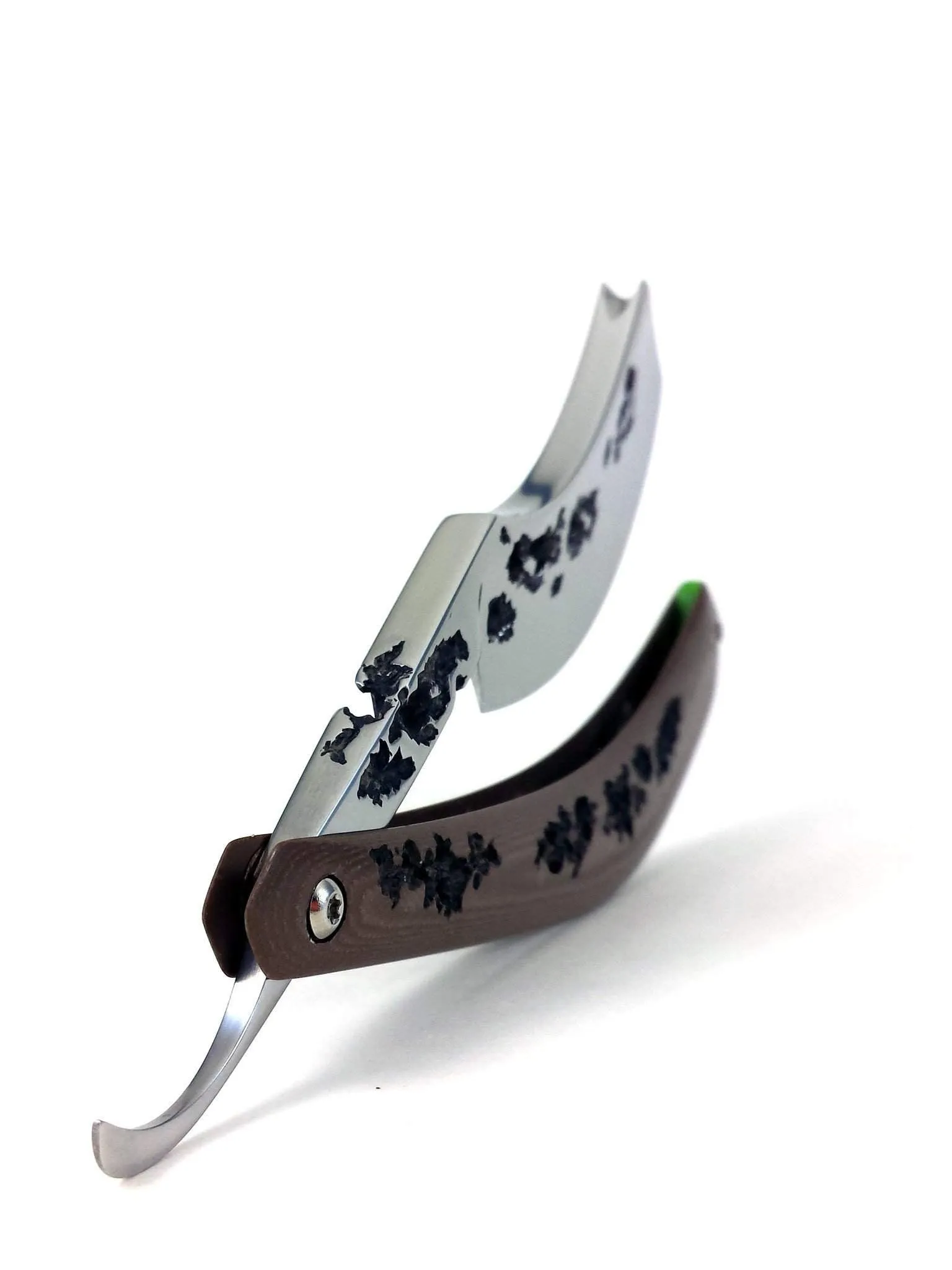 Alex Jacques 8/8" Curved Custom Straight Razor Brown hand carved G10 scales