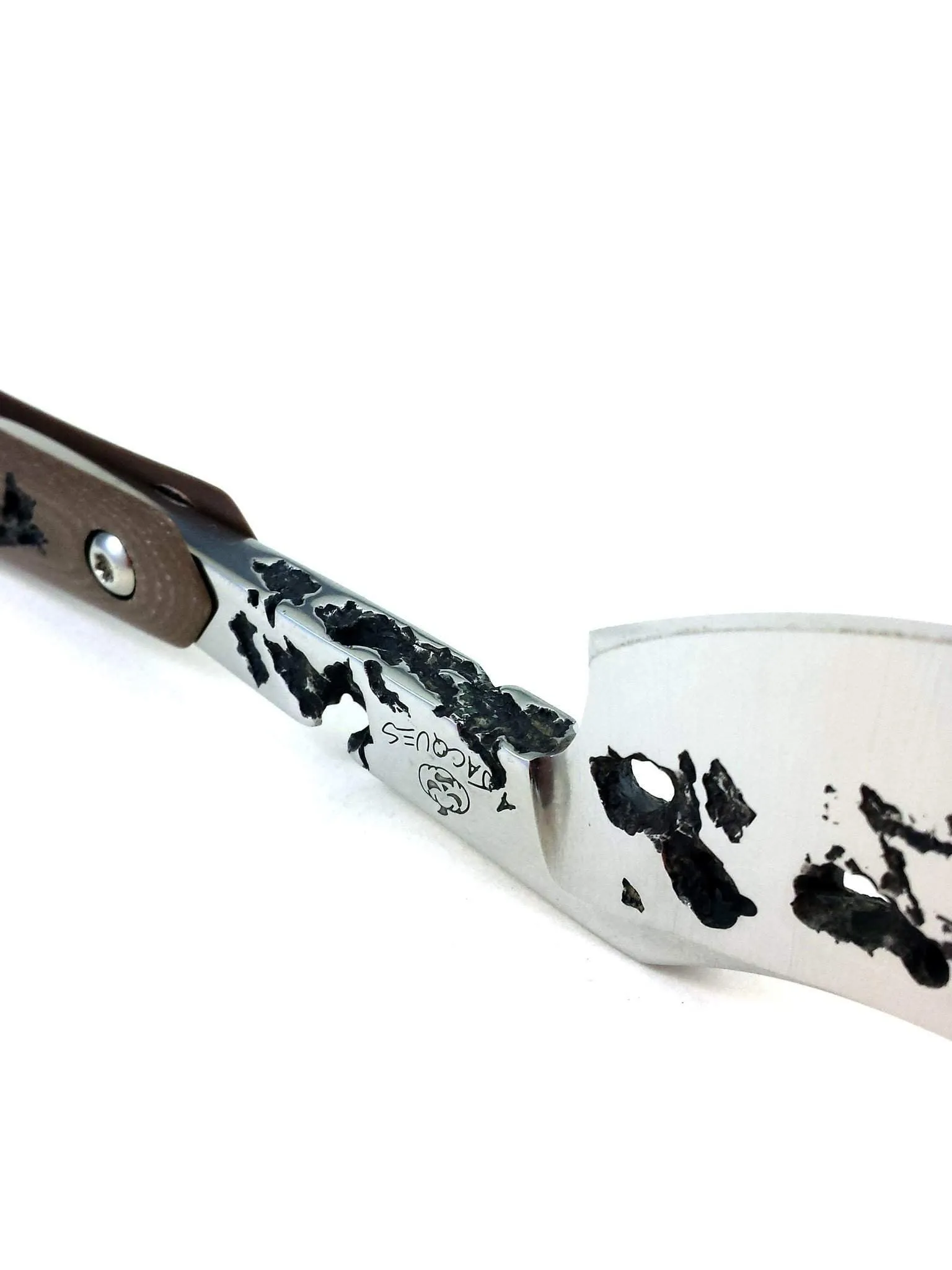 Alex Jacques 8/8" Curved Custom Straight Razor Brown hand carved G10 scales
