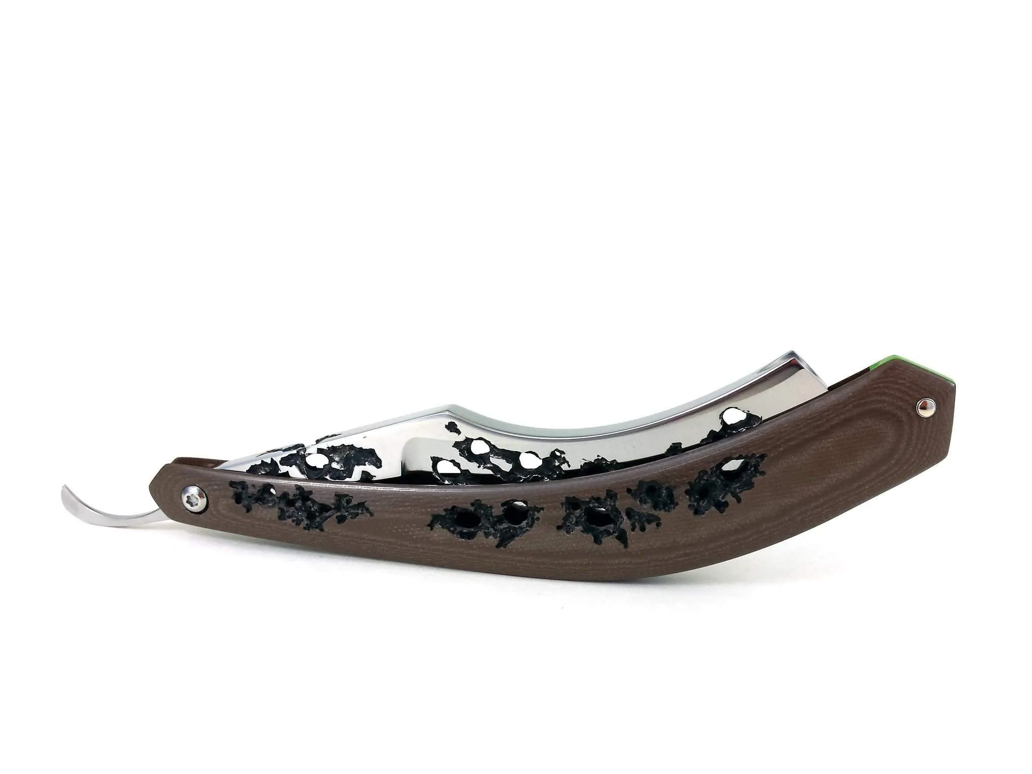 Alex Jacques 8/8" Curved Custom Straight Razor Brown hand carved G10 scales