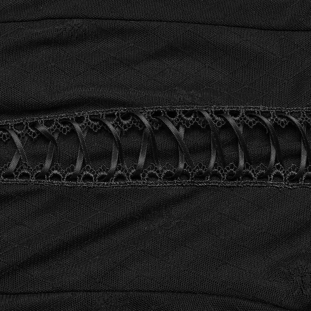 Alluring Gothic Lace-Up Mesh Leggings With Suspender Design