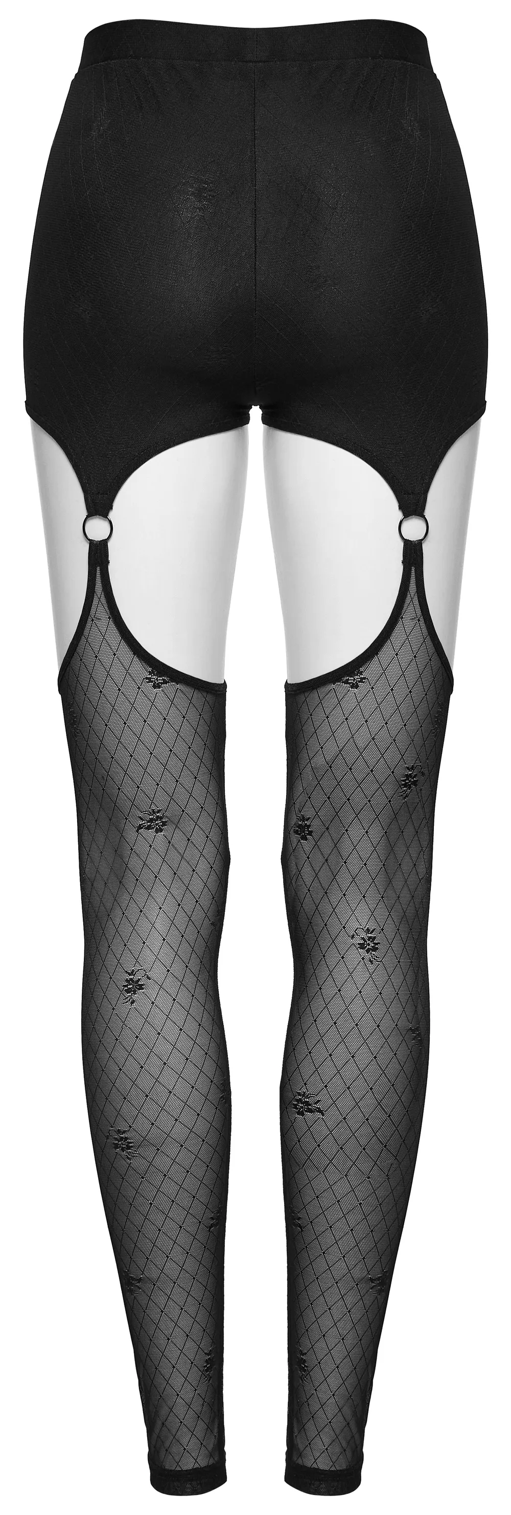 Alluring Gothic Lace-Up Mesh Leggings With Suspender Design