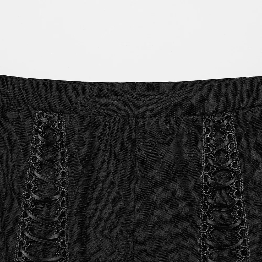 Alluring Gothic Lace-Up Mesh Leggings With Suspender Design