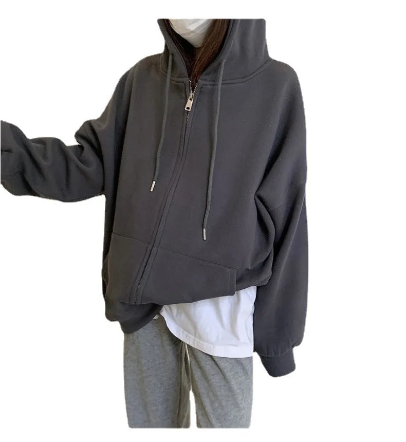 Amozae tomboy outfit 260G New Autumn and Winter Women's Wear Loose Oversize Sweater Cardigan Zipper Couple Coat Women's New Fashion