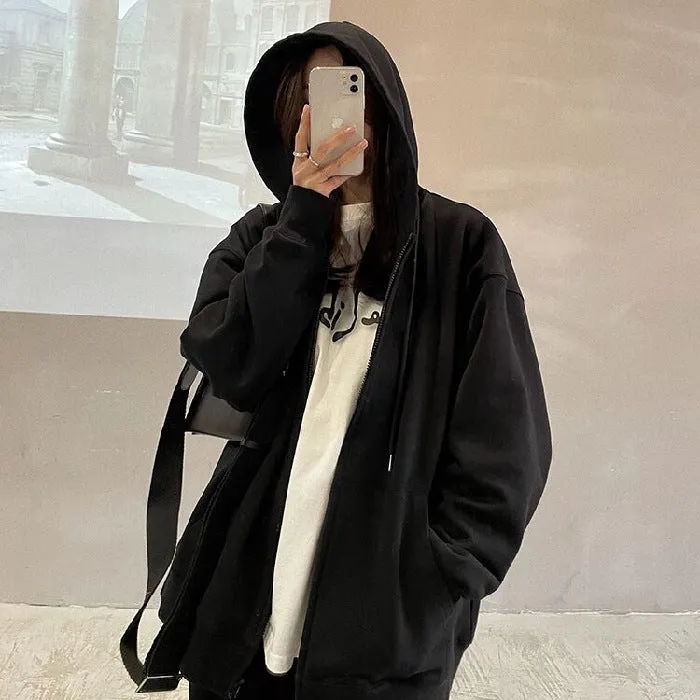 Amozae tomboy outfit 260G New Autumn and Winter Women's Wear Loose Oversize Sweater Cardigan Zipper Couple Coat Women's New Fashion