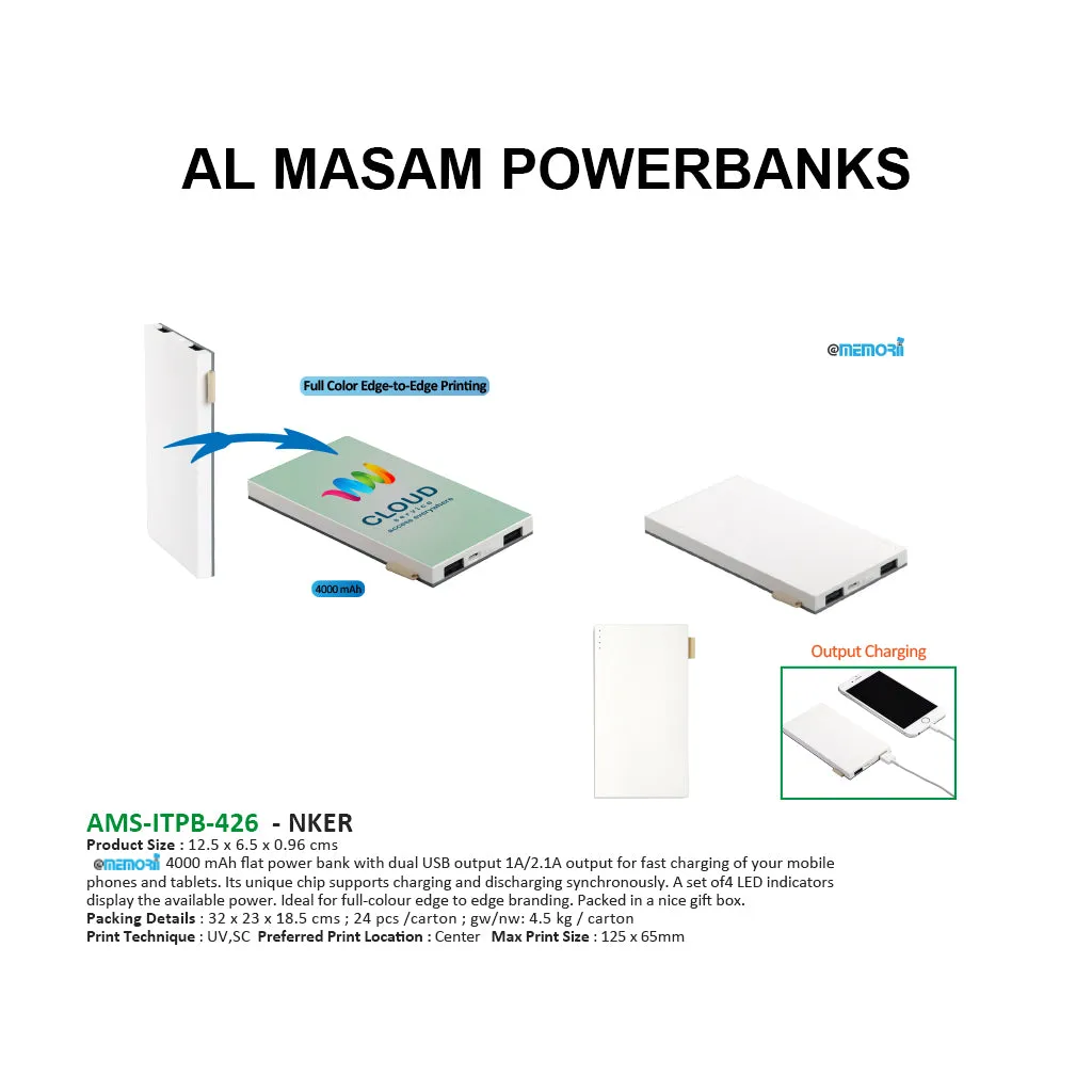 AMS-ITPB-426 - NKER - 4000 MAh Flat Power Bank with Dual USB Output