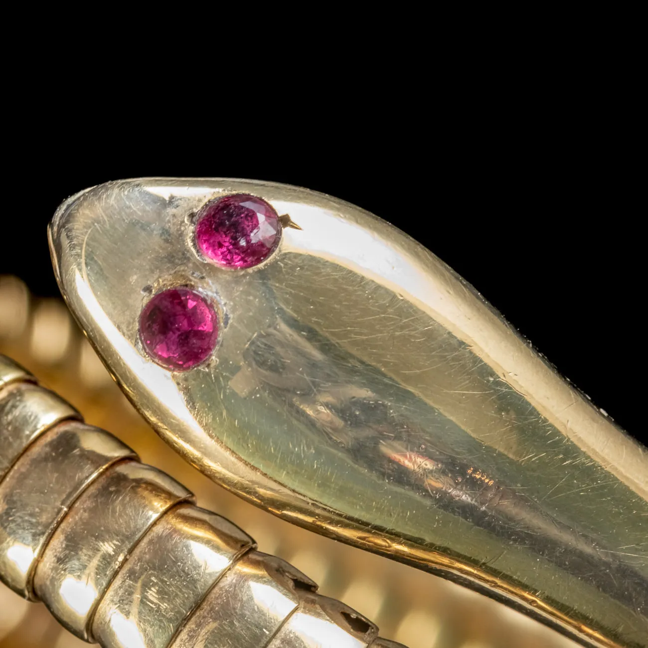 Antique Victorian Snake Bangle 9ct Gold Ruby Eyes