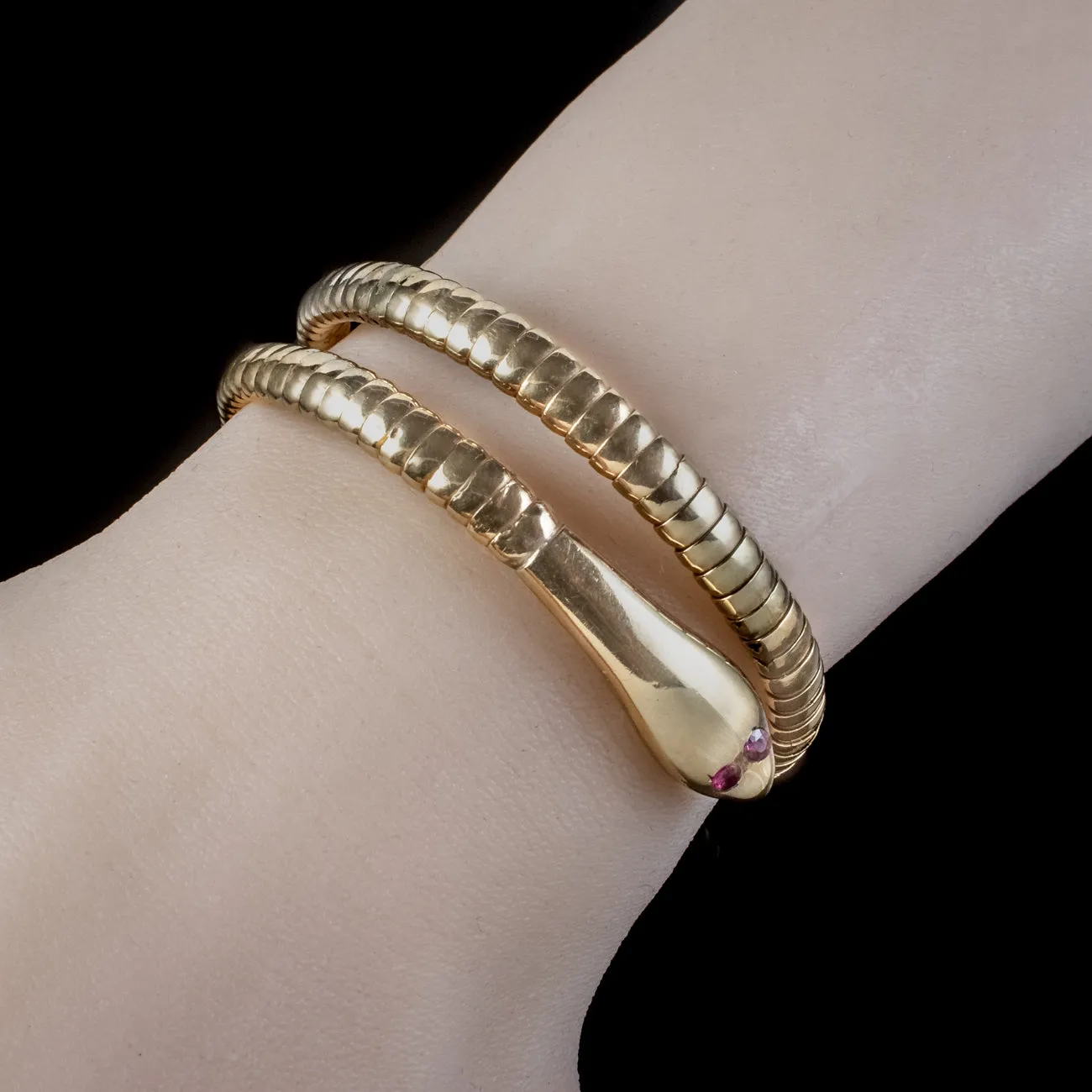 Antique Victorian Snake Bangle 9ct Gold Ruby Eyes