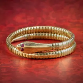 Antique Victorian Snake Bangle 9ct Gold Ruby Eyes
