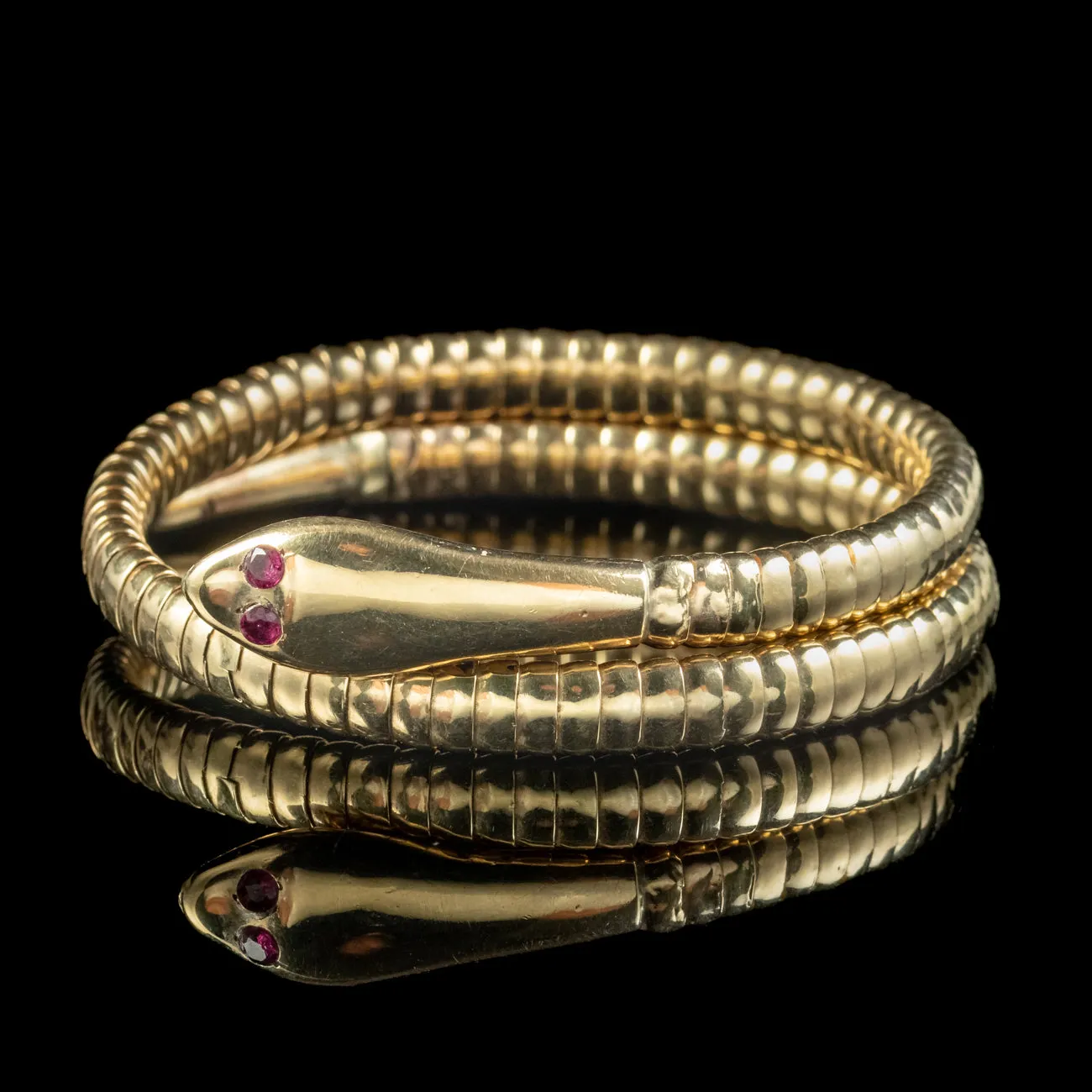 Antique Victorian Snake Bangle 9ct Gold Ruby Eyes