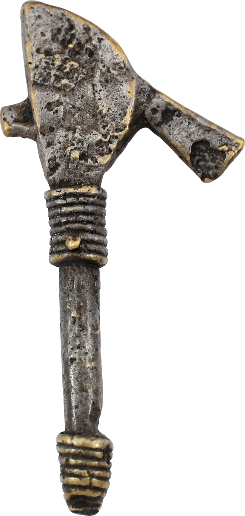 ASHANTI FIGURAL GOLD WEIGHT, BATTLE AXE.  C.1900, ex: Sir Cecil Armitage Collection