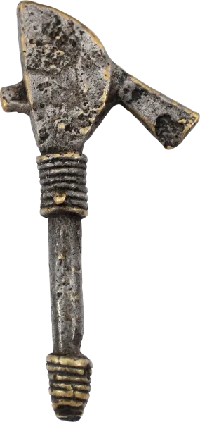 ASHANTI FIGURAL GOLD WEIGHT, BATTLE AXE.  C.1900, ex: Sir Cecil Armitage Collection
