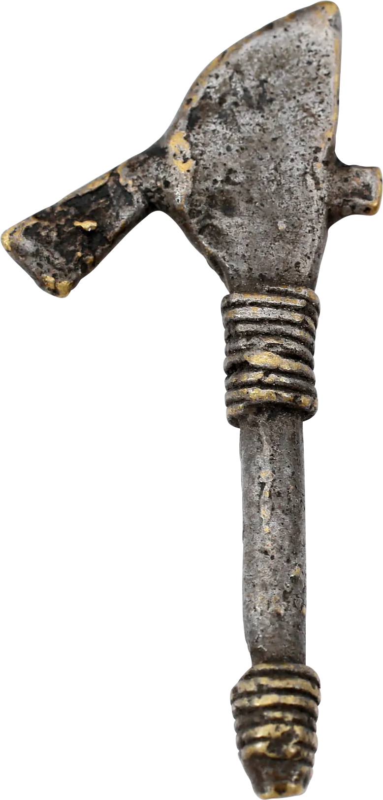 ASHANTI FIGURAL GOLD WEIGHT, BATTLE AXE.  C.1900, ex: Sir Cecil Armitage Collection