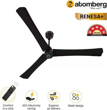 Atomberg Renesa  Ceiling Fan 5 Star 1400 mm BLDC Motor with Remote 3 Blade Ceiling Fan  (Earth Brown, Pack of 1)