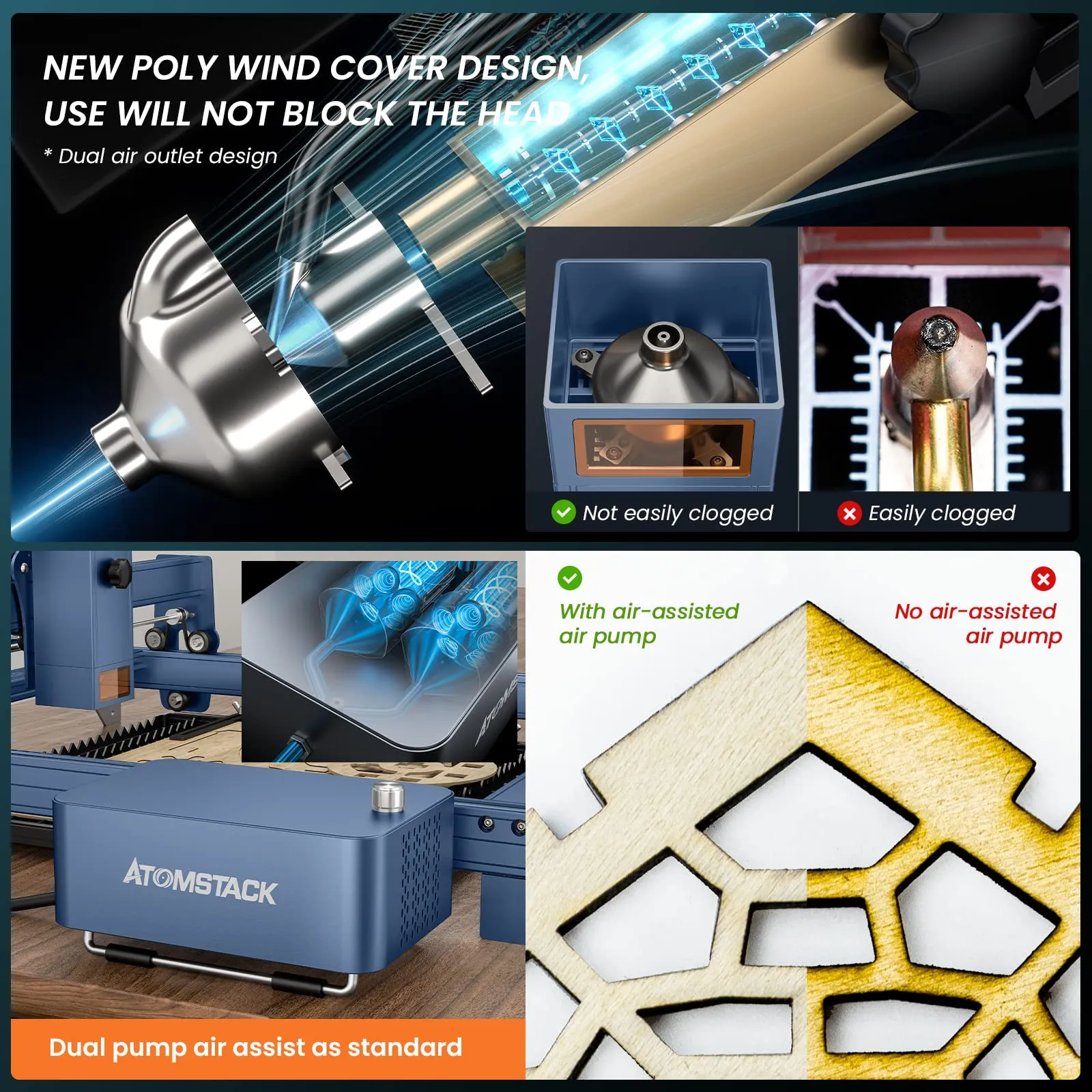 AtomStack A30 X30 S30 Pro 160w Laser Engraving Machine With F60 Air Assist Kit Extension Kit 850*400MM Large Area 33w Engraver