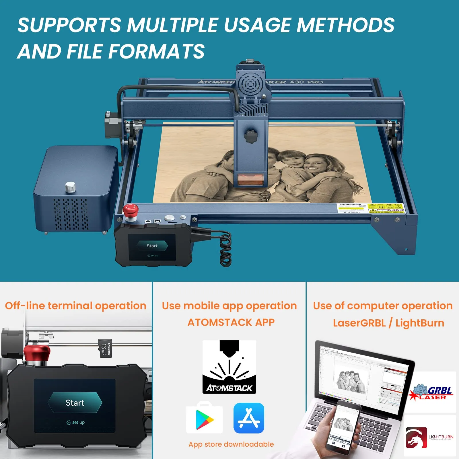 AtomStack A30 X30 S30 Pro 160w Laser Engraving Machine With F60 Air Assist Kit Extension Kit 850*400MM Large Area 33w Engraver
