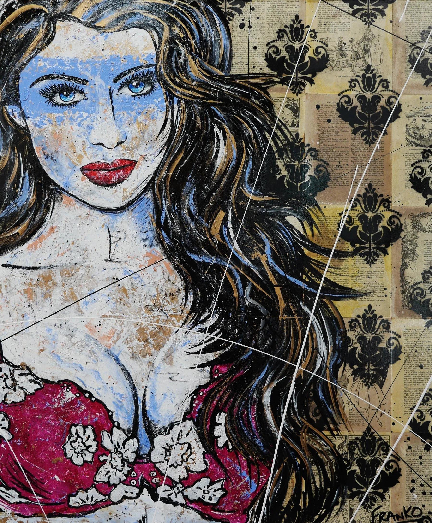 Baby Blues 120cm x 100cm Sexy Lingerie 50 Shades of Grey Book Page Urban Pop art Painting (SOLD)