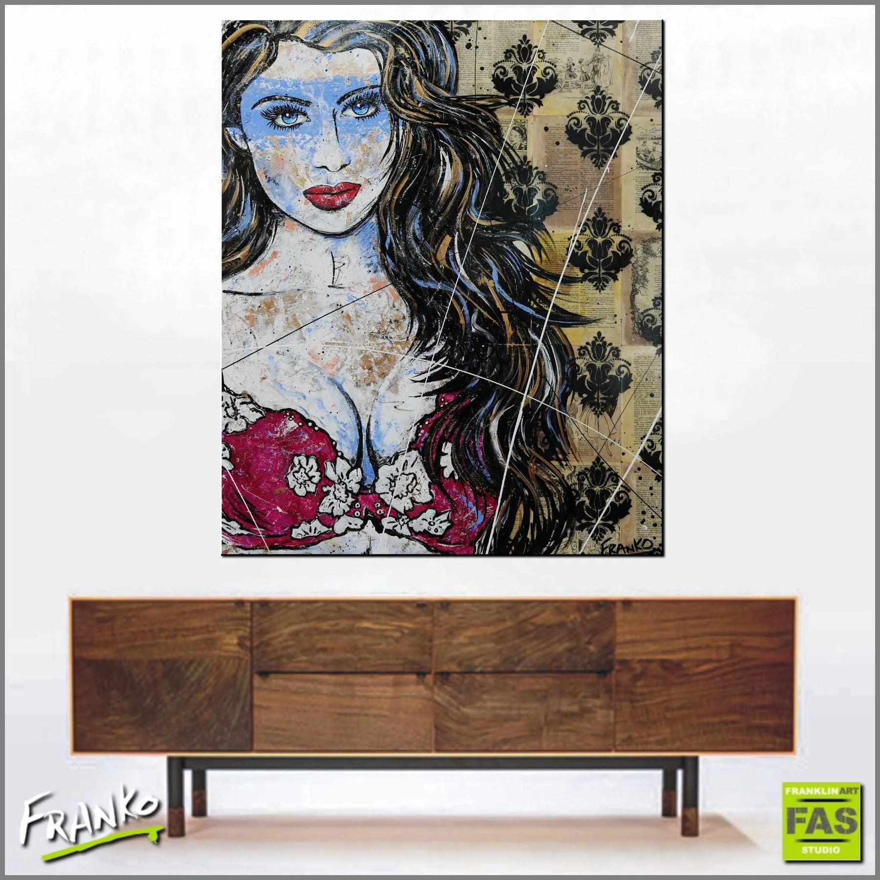 Baby Blues 120cm x 100cm Sexy Lingerie 50 Shades of Grey Book Page Urban Pop art Painting (SOLD)