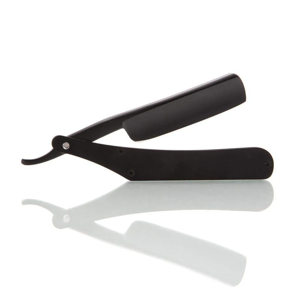 Black Grim Dollar Straight Razor In Black Stainless Scales