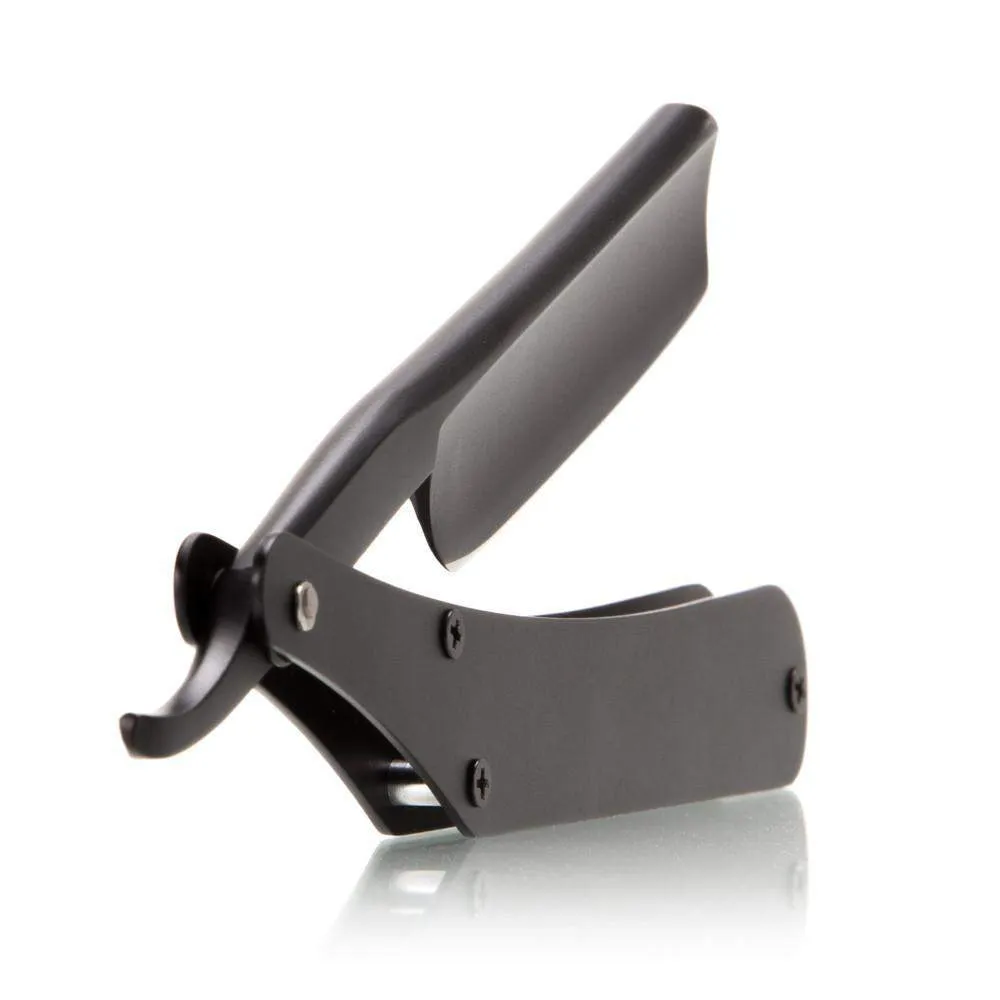 Black Grim Dollar Straight Razor In Black Stainless Scales