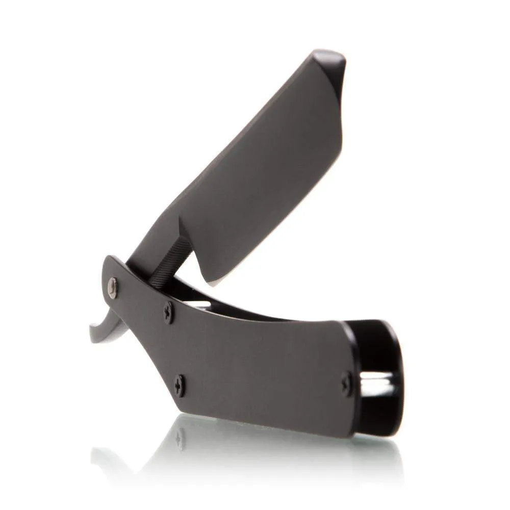 Black Grim Dollar Straight Razor In Black Stainless Scales