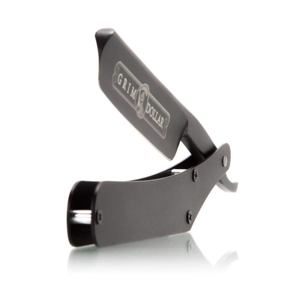 Black Grim Dollar Straight Razor In Black Stainless Scales