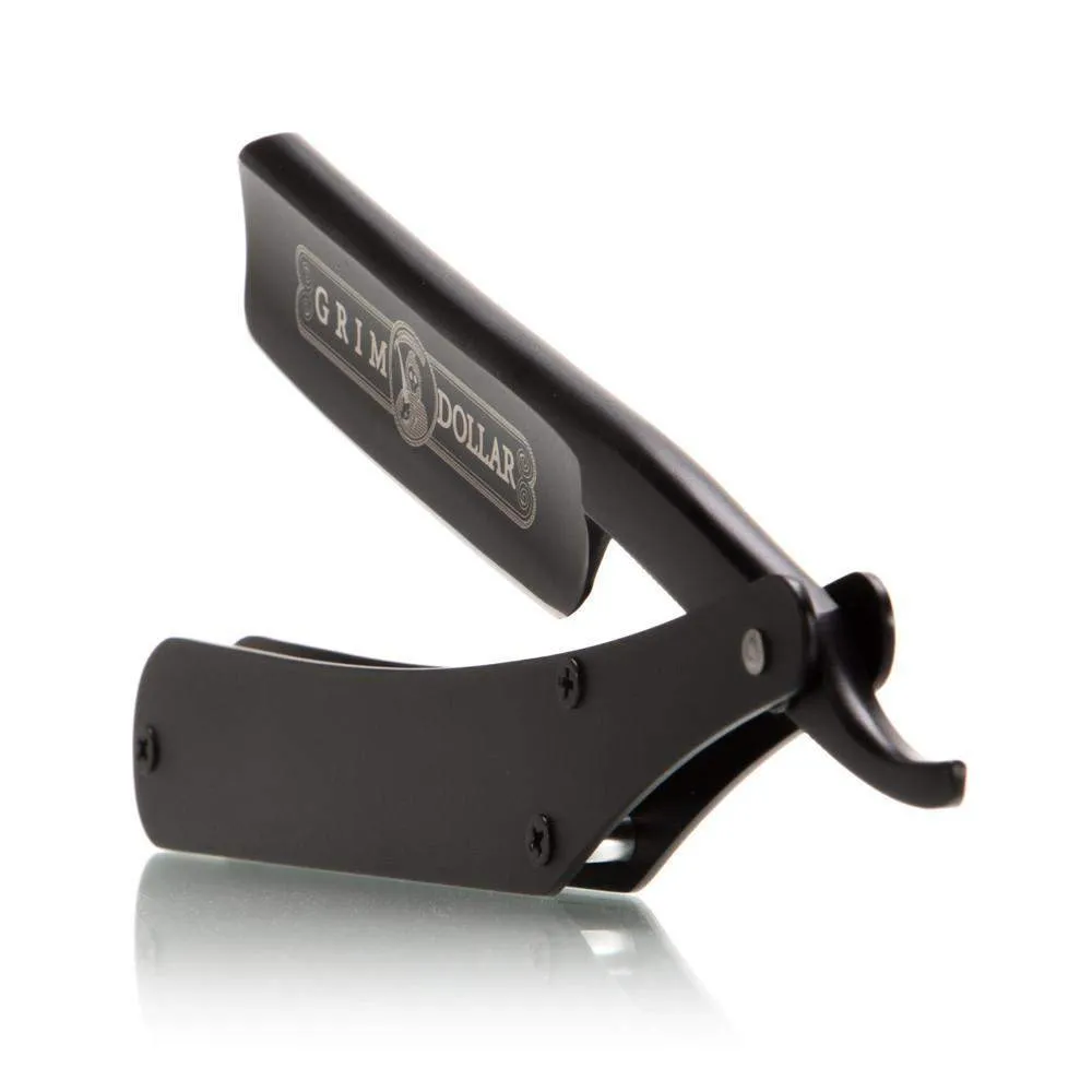 Black Grim Dollar Straight Razor In Black Stainless Scales