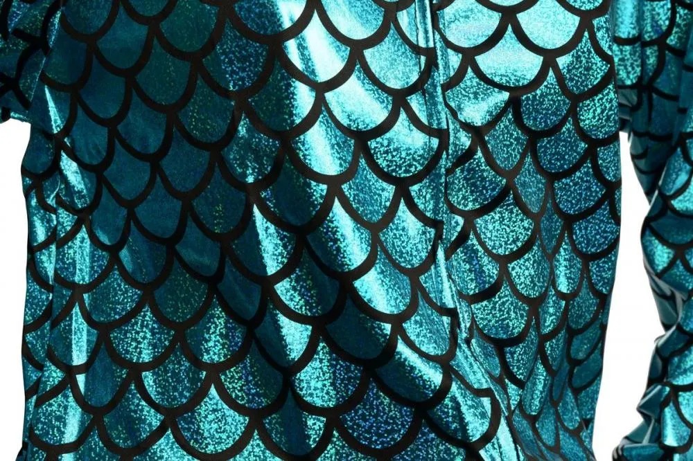 Blue Shiny Gloss Mermaid Scales Unisex Zip Disco Jacket