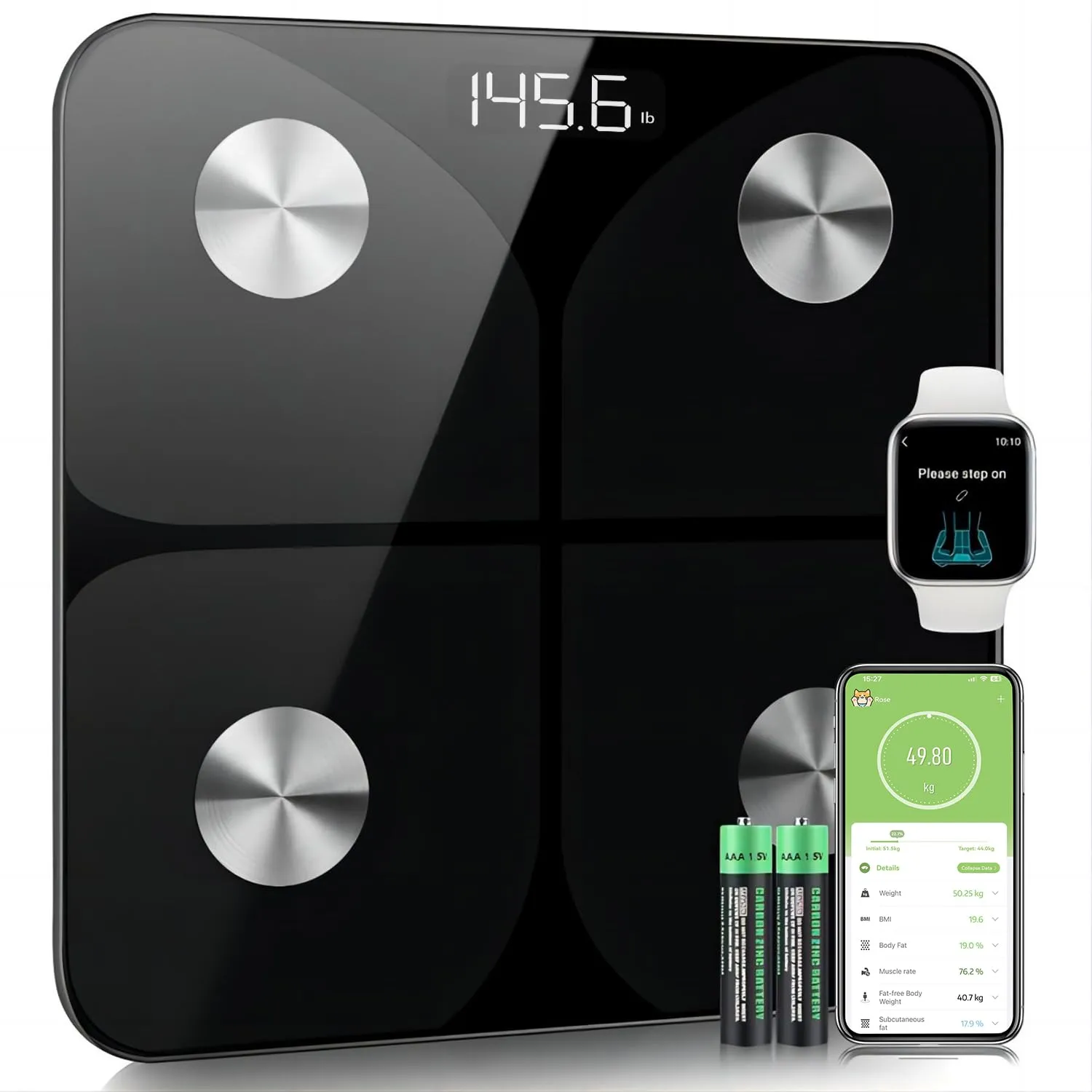 Body Fat Scales, Digital Scales 2025 with Body Fat and Muscle Mass with APP 180kg/400lbs, People Scales Bluetooth Body Scales for Body Fat, BMI, Weight, Water and Muscle Mass Black 260mm/10.3"