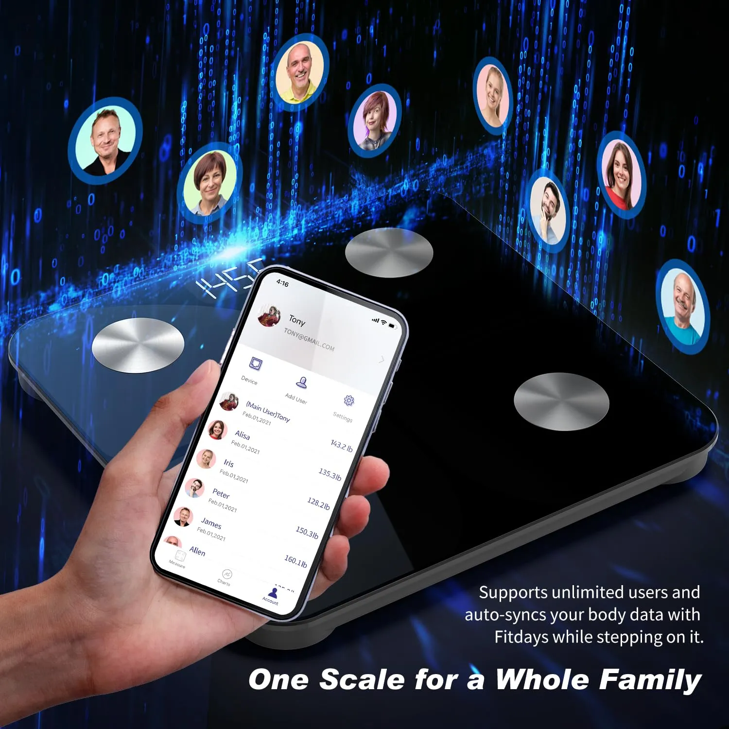 Body Fat Scales, Digital Scales 2025 with Body Fat and Muscle Mass with APP 180kg/400lbs, People Scales Bluetooth Body Scales for Body Fat, BMI, Weight, Water and Muscle Mass Black 260mm/10.3"