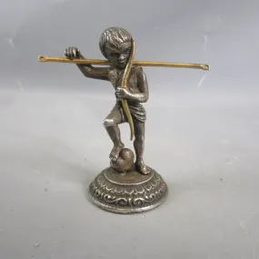 Cast White Metal Cherub Standing On Heart Holding Bow Antique c1880