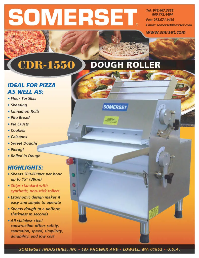 CDR-1550 Dough Roller / Double Pass- Front Operated