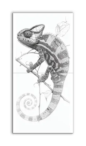 Chameleon Perched: Intricate Black & White Art