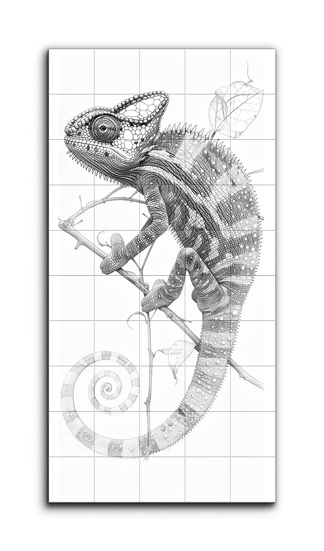 Chameleon Perched: Intricate Black & White Art